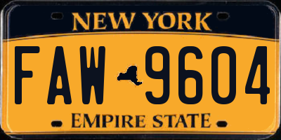 NY license plate FAW9604