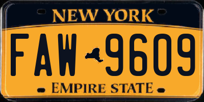 NY license plate FAW9609