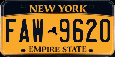 NY license plate FAW9620