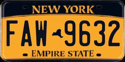 NY license plate FAW9632