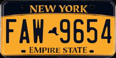 NY license plate FAW9654