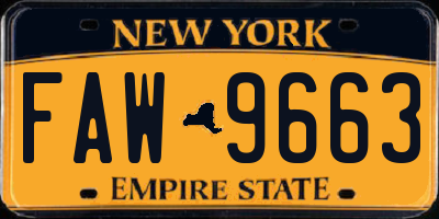 NY license plate FAW9663