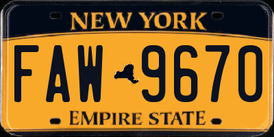 NY license plate FAW9670