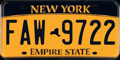 NY license plate FAW9722