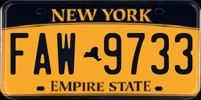 NY license plate FAW9733