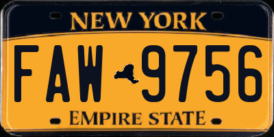 NY license plate FAW9756
