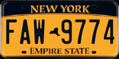 NY license plate FAW9774