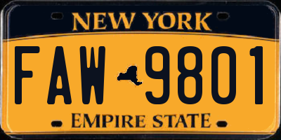 NY license plate FAW9801