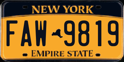 NY license plate FAW9819