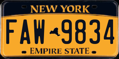 NY license plate FAW9834