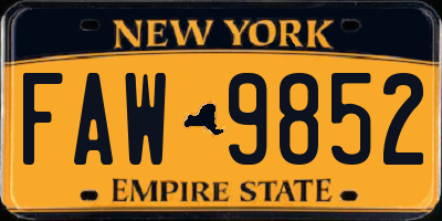 NY license plate FAW9852