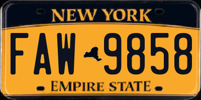 NY license plate FAW9858