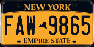 NY license plate FAW9865