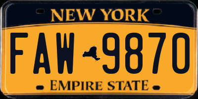 NY license plate FAW9870