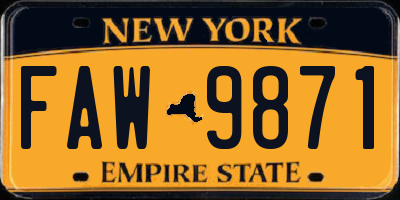 NY license plate FAW9871