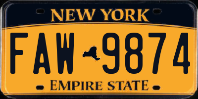 NY license plate FAW9874