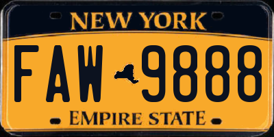 NY license plate FAW9888