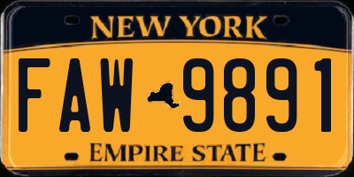 NY license plate FAW9891