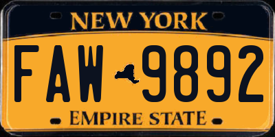 NY license plate FAW9892