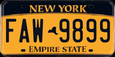 NY license plate FAW9899
