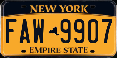 NY license plate FAW9907