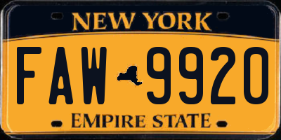 NY license plate FAW9920