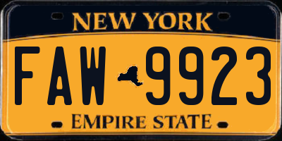 NY license plate FAW9923