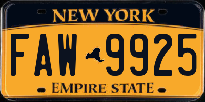 NY license plate FAW9925
