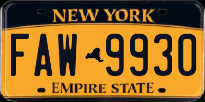 NY license plate FAW9930