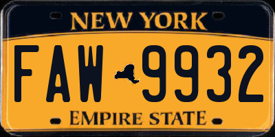 NY license plate FAW9932