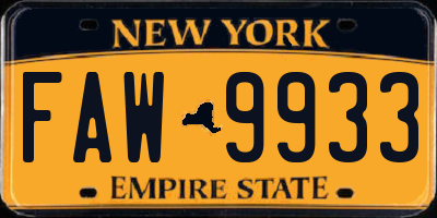 NY license plate FAW9933
