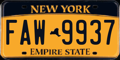NY license plate FAW9937