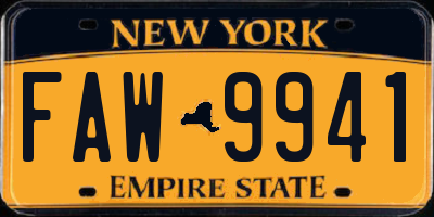NY license plate FAW9941