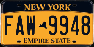 NY license plate FAW9948