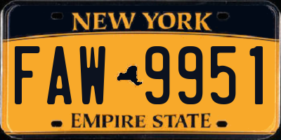 NY license plate FAW9951