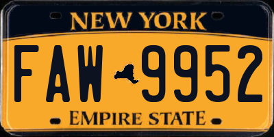 NY license plate FAW9952