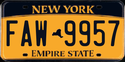 NY license plate FAW9957