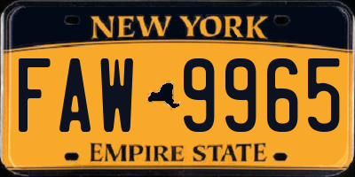 NY license plate FAW9965