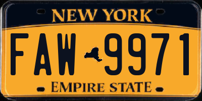 NY license plate FAW9971