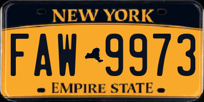NY license plate FAW9973