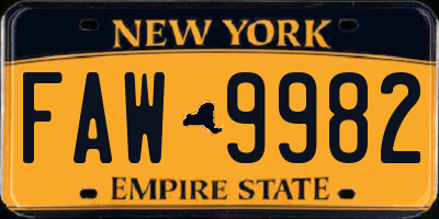 NY license plate FAW9982