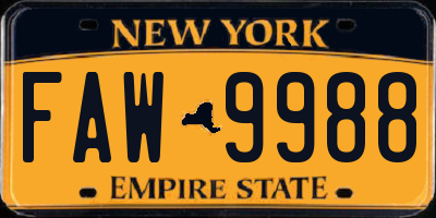 NY license plate FAW9988
