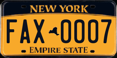 NY license plate FAX0007