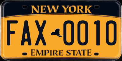NY license plate FAX0010