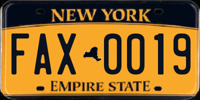 NY license plate FAX0019