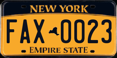 NY license plate FAX0023