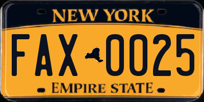 NY license plate FAX0025