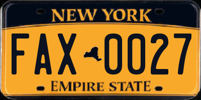 NY license plate FAX0027