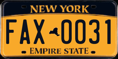 NY license plate FAX0031