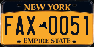 NY license plate FAX0051